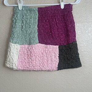 NWT STORIA Rare Sample Patchwork Seersucker Mini Skirt Pastel Colorblock Women S